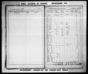 Public Archives of Canada,  Microfilm, 1955, Recensements- 1851, Number 16, sheet Recensement personnel – District de recensement, no 1, de of village Aylmer   31 